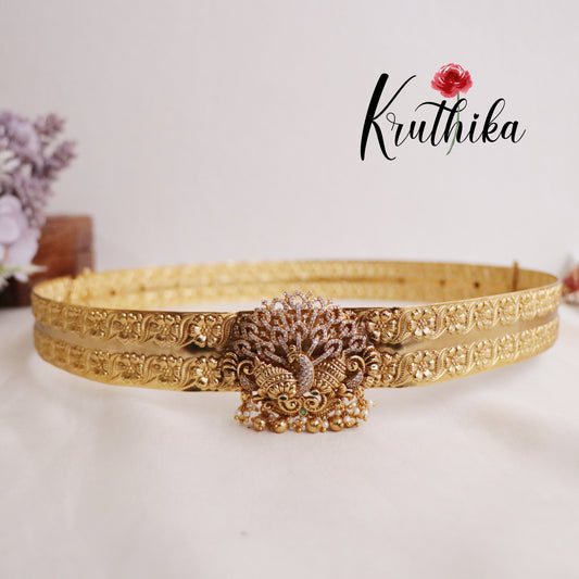 Gorgeous Light Weight AD Peacock Hip Belt with Golden Beads V256