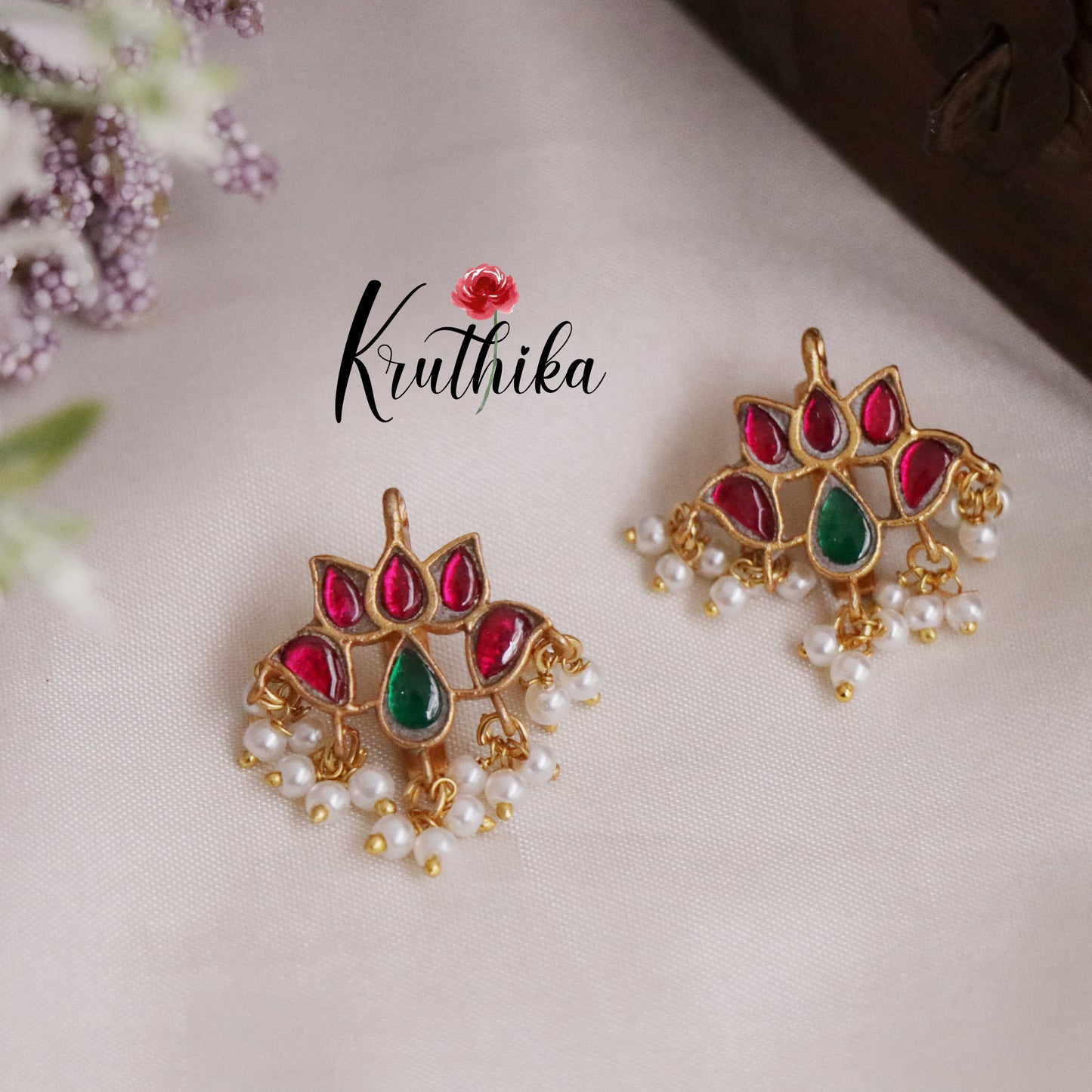 Beautiful Lotus Glow Studs Earcuffs | upper earrings | Bugadi Earrings E463