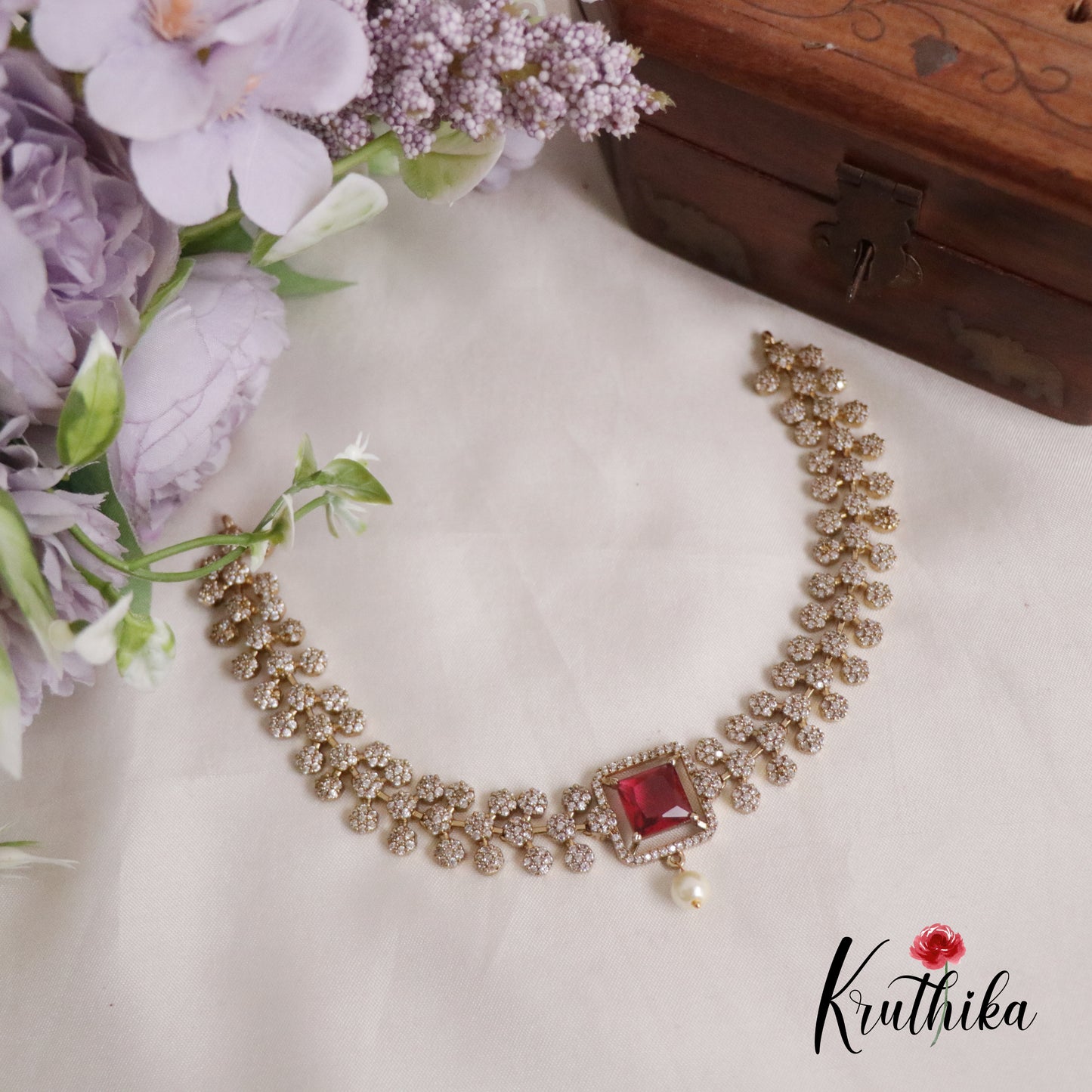 Trendy CZ Velora Victorian Necklace with Pearl Drops NC2157 (Available in 2 Colours)