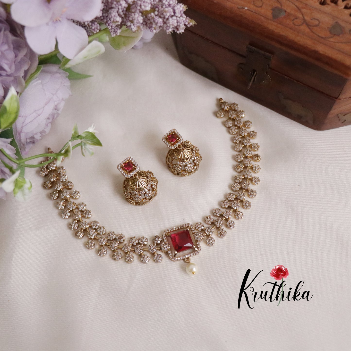 Trendy CZ Velora Victorian Necklace with Pearl Drops NC2157 (Available in 2 Colours)