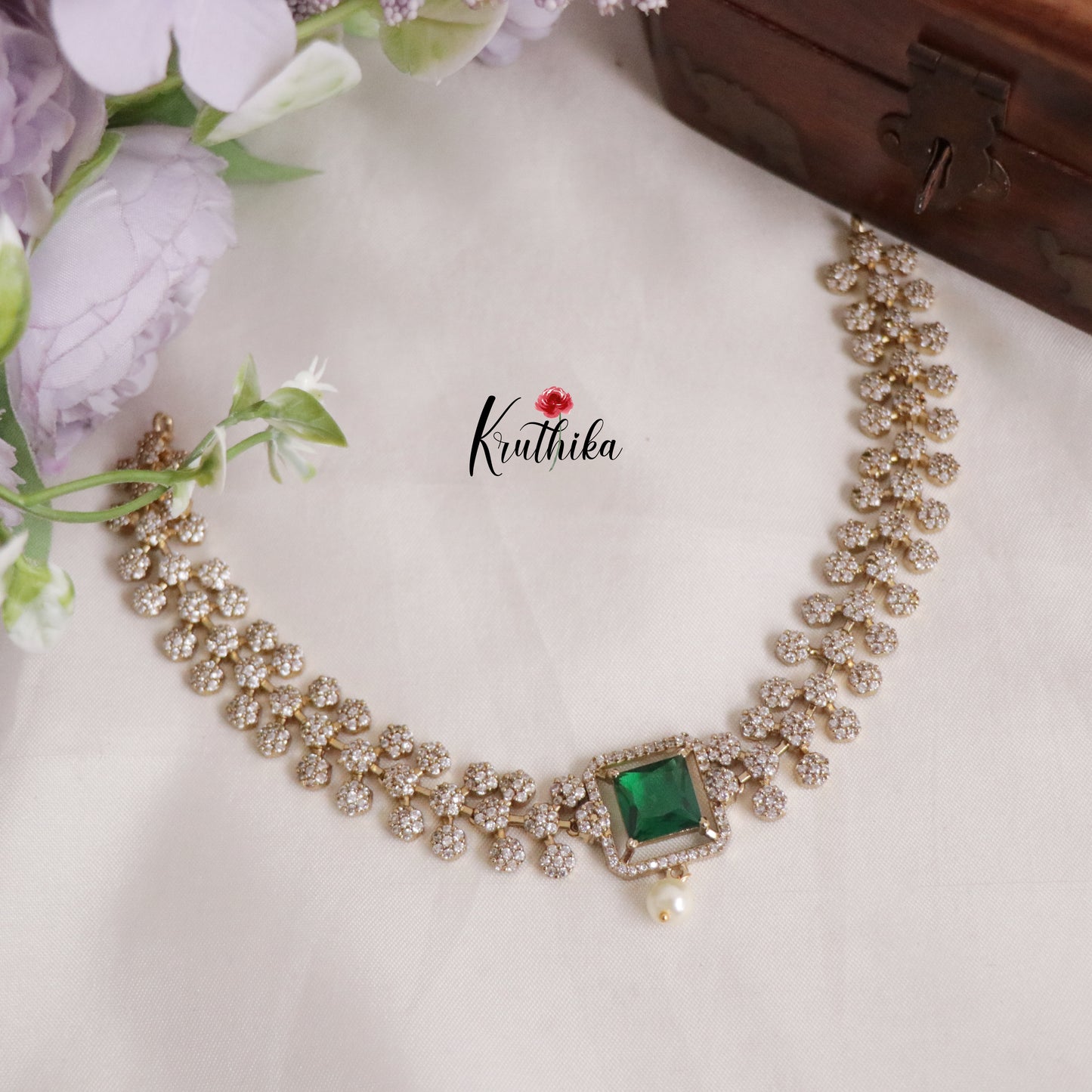 Trendy CZ Velora Victorian Necklace with Pearl Drops NC2157 (Available in 2 Colours)