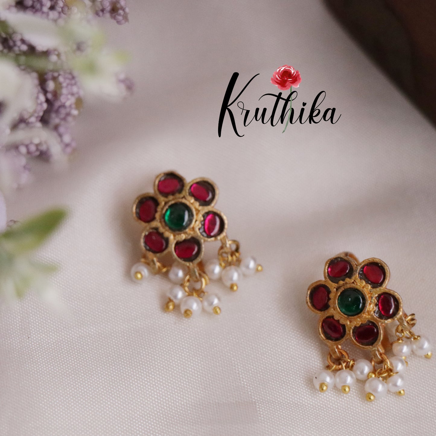 Simple Floral Jadau Earcuffs | upper earrings | Bugadi Earrings E464