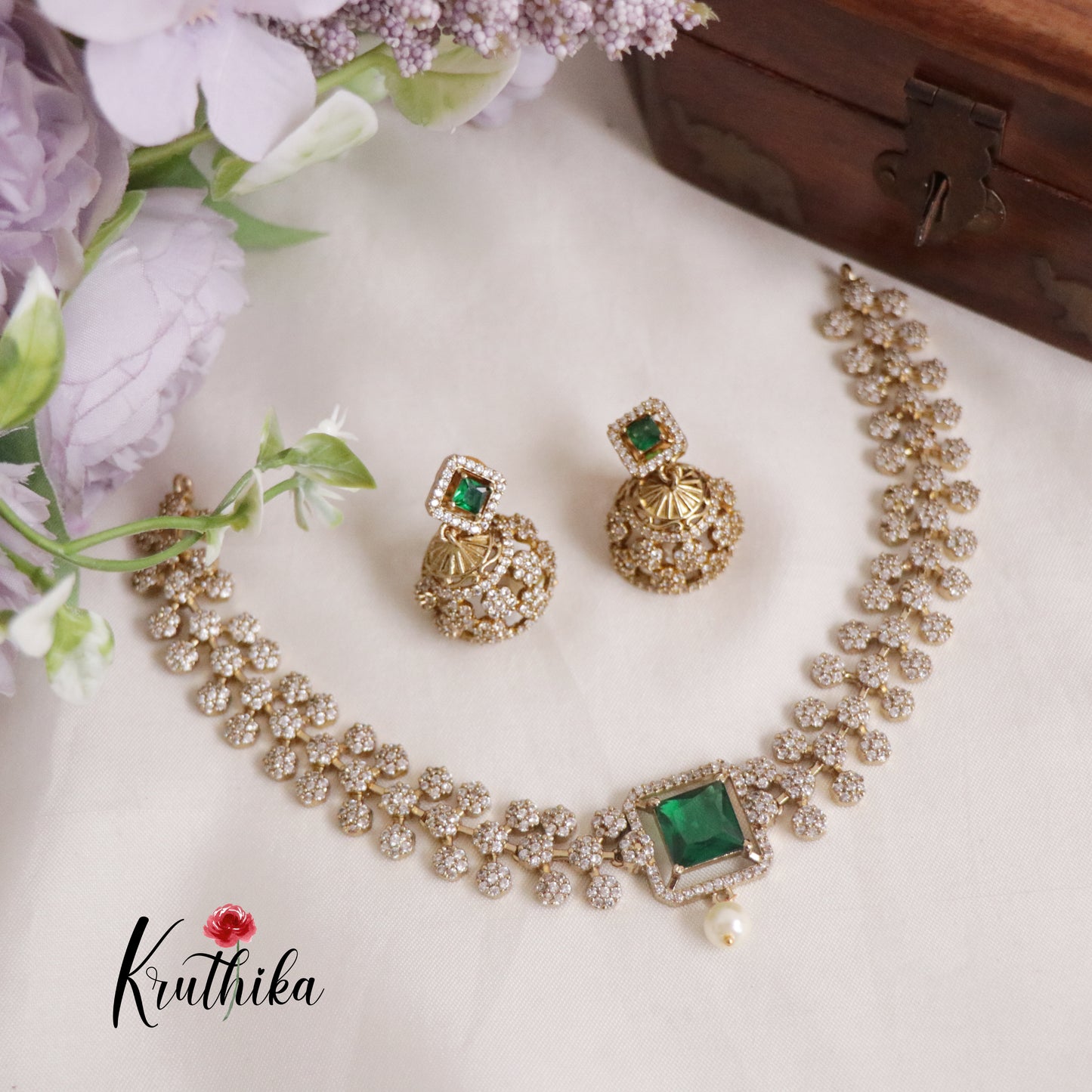 Trendy CZ Velora Victorian Necklace with Pearl Drops NC2157 (Available in 2 Colours)
