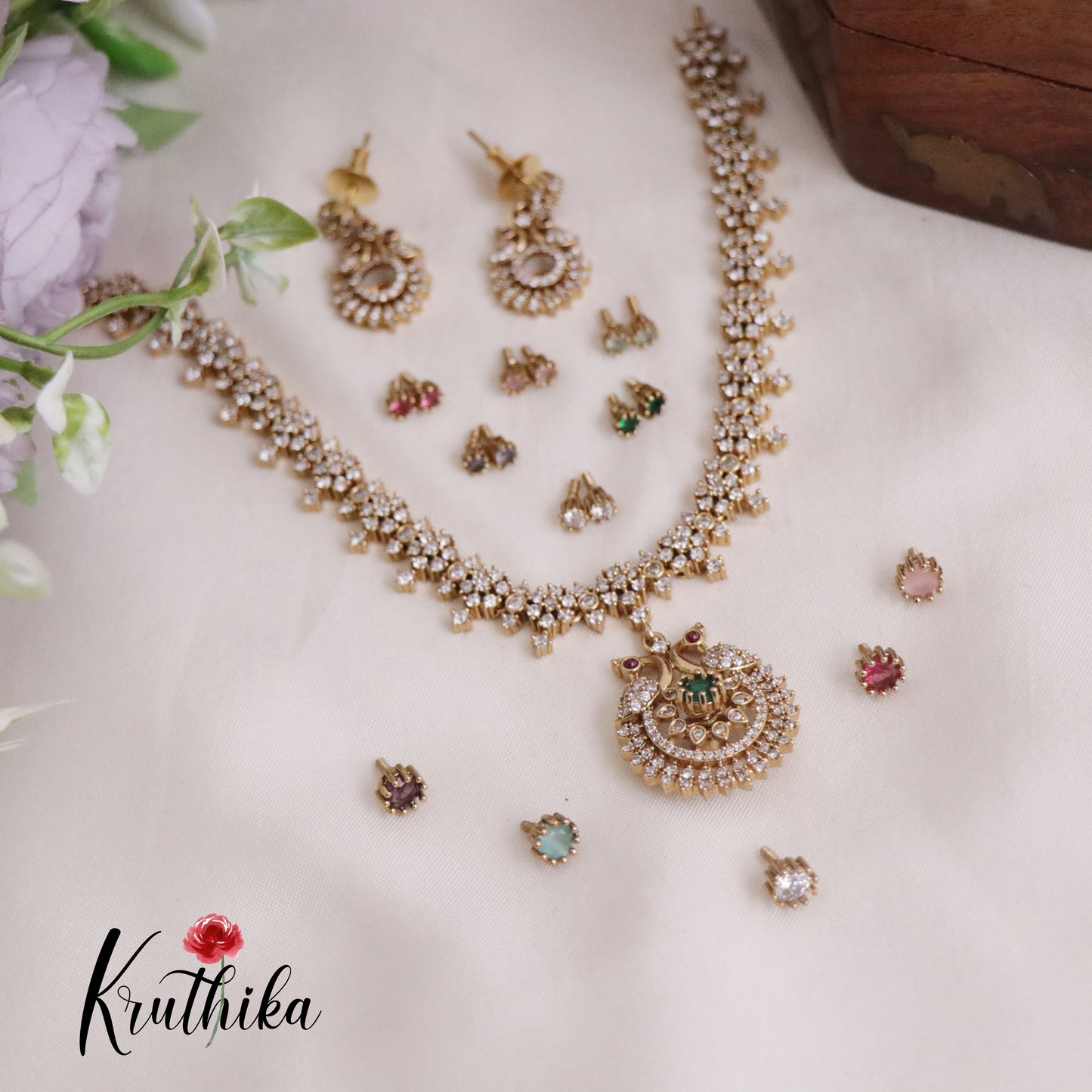 Beautiful Twin CZ Peacock Changeable Necklace NC2154