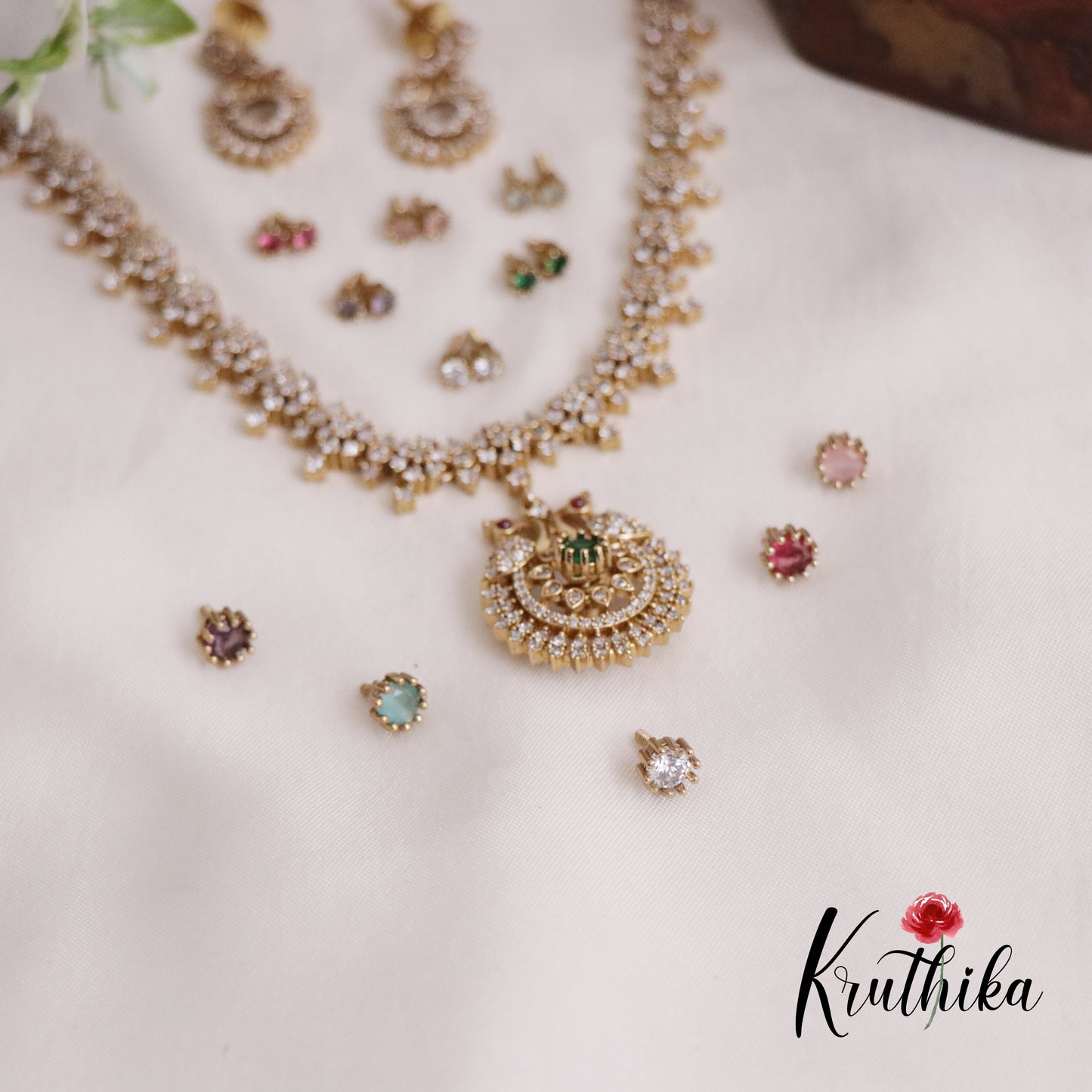 Beautiful Twin CZ Peacock Changeable Necklace NC2154