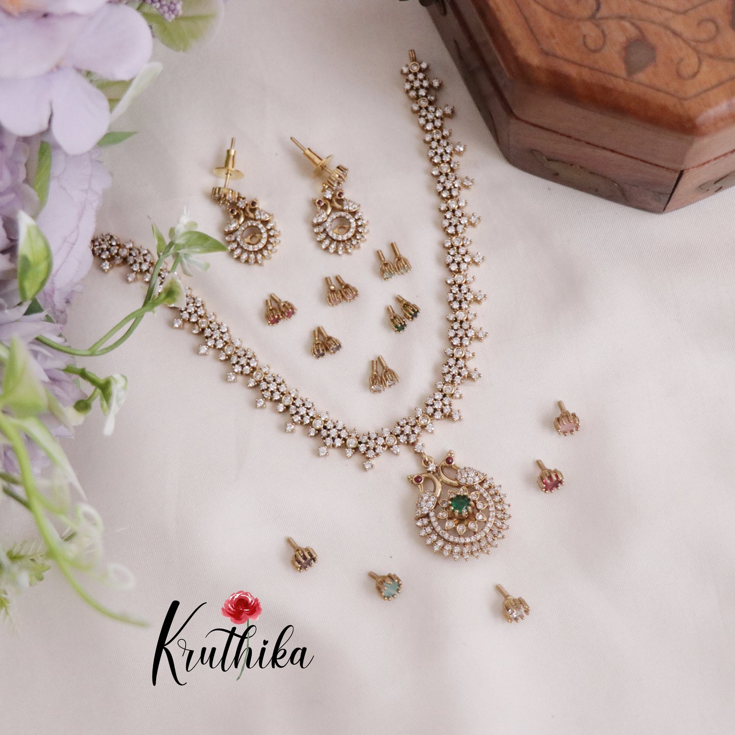 Beautiful Twin CZ Peacock Changeable Necklace NC2154