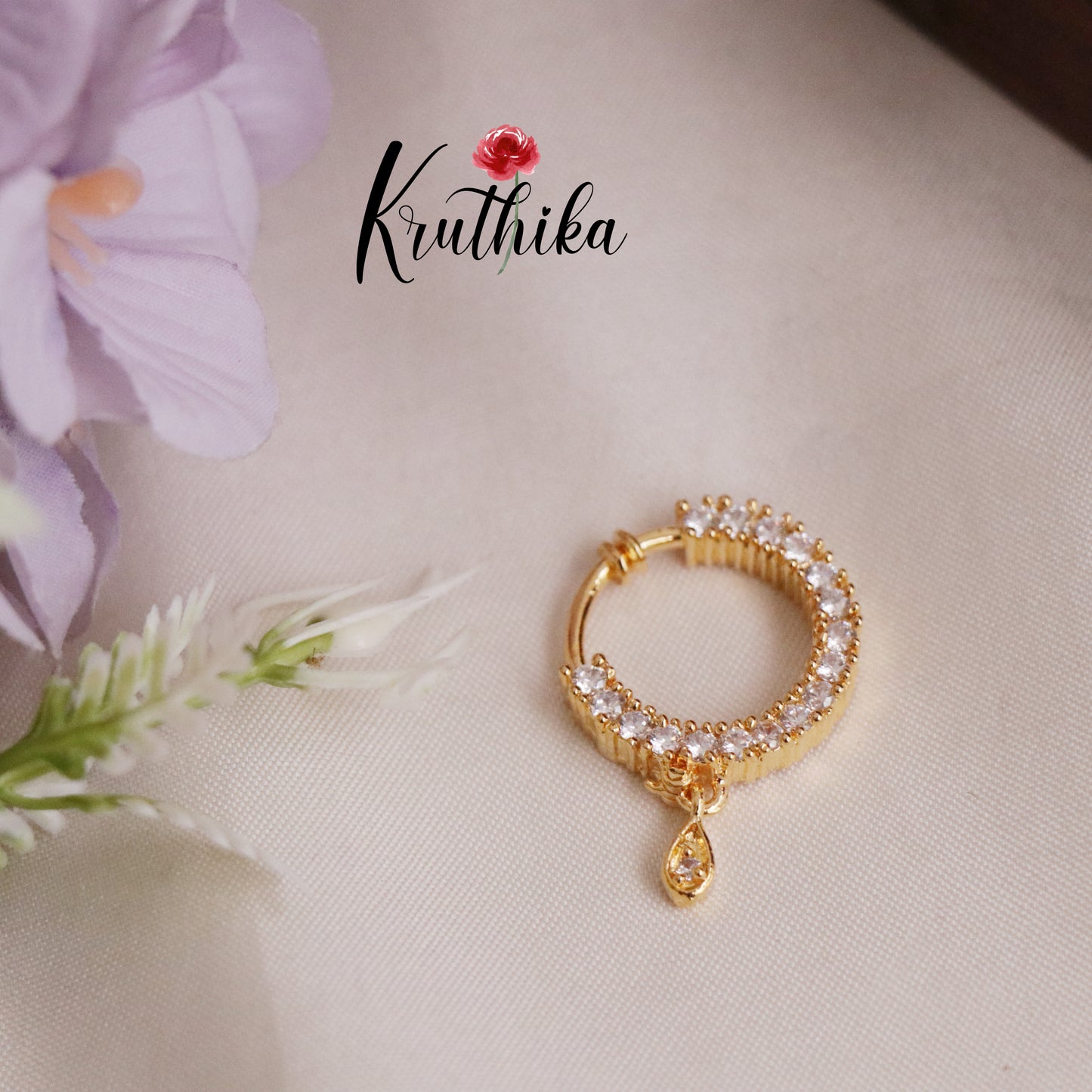 Grand Sparking CZ Gold Finish Teardrop Nose Ring N36