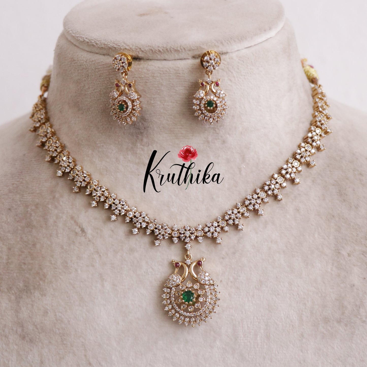 Beautiful Twin CZ Peacock Changeable Necklace NC2154