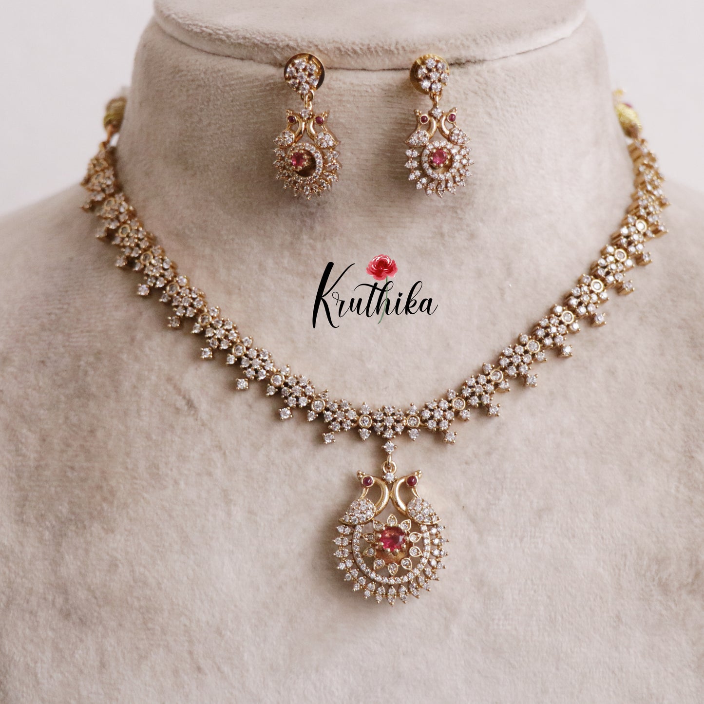 Beautiful Twin CZ Peacock Changeable Necklace NC2154