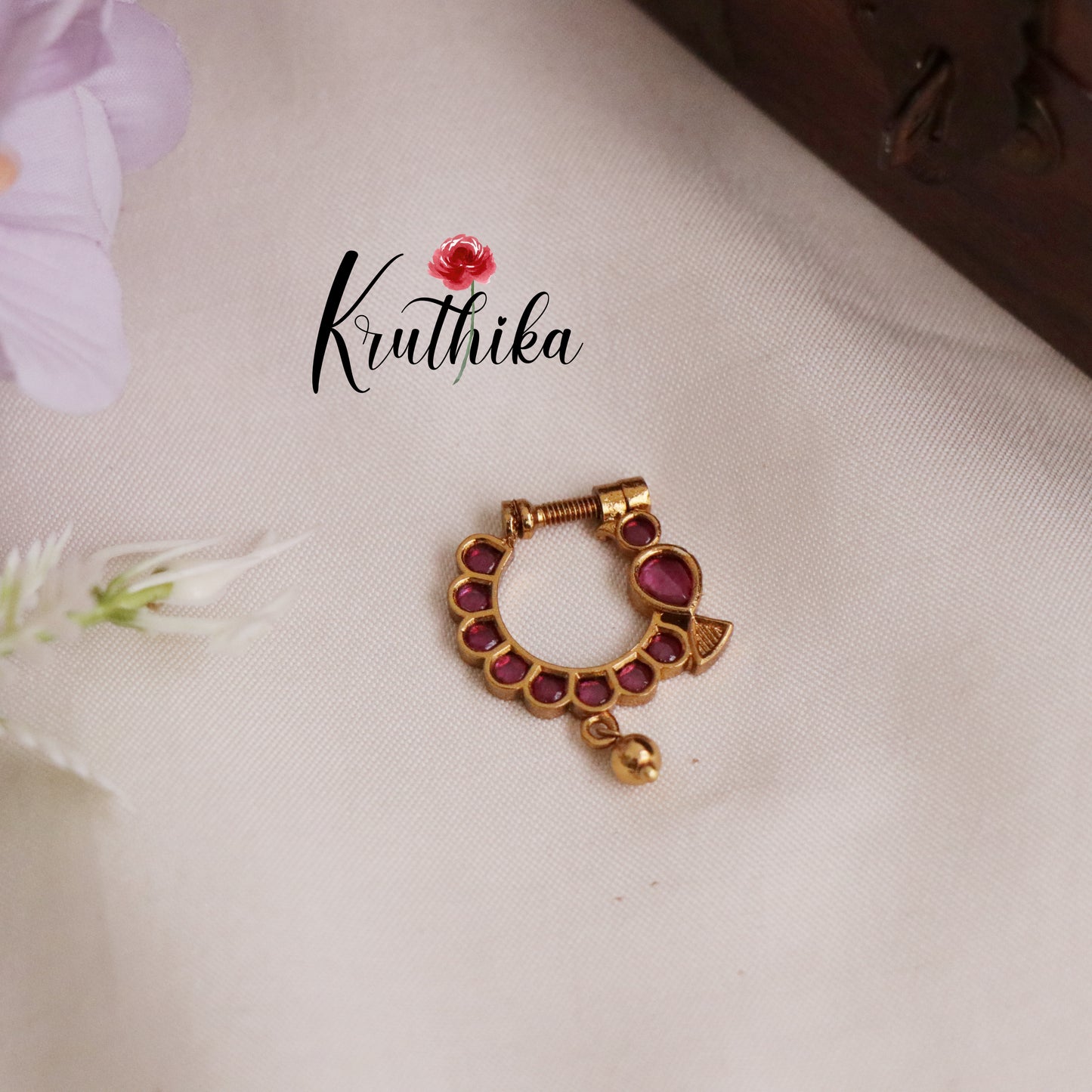 Trendy Peacock Design Nose Ring with Golden Beads N35 (Available in 4 Colours)