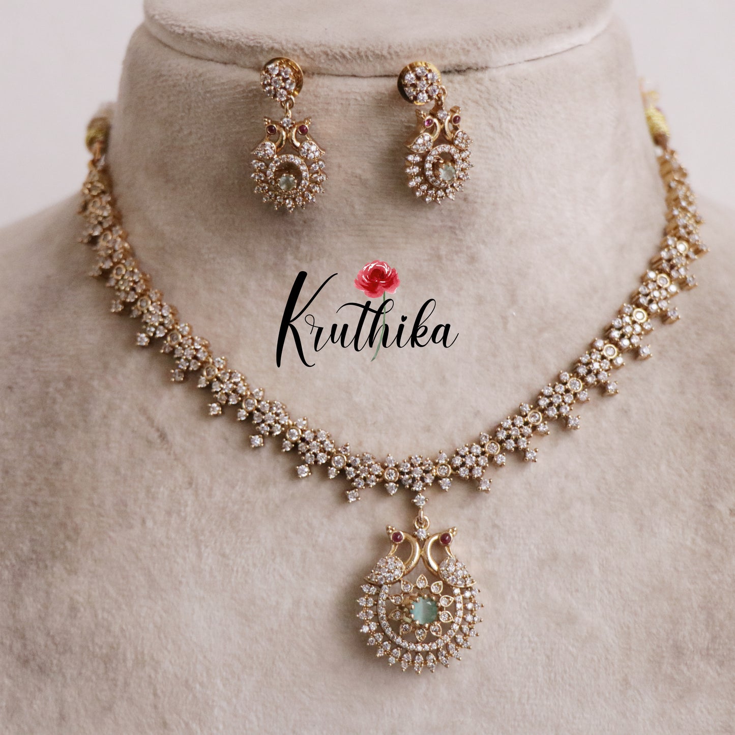 Beautiful Twin CZ Peacock Changeable Necklace NC2154