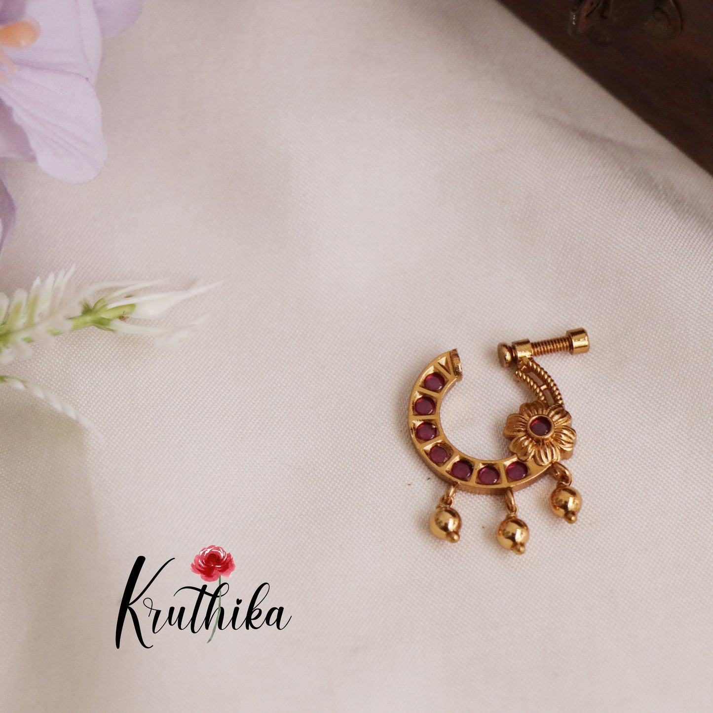Trendy Peacock Design Nose Ring with Golden Beads N35 (Available in 4 Colours)