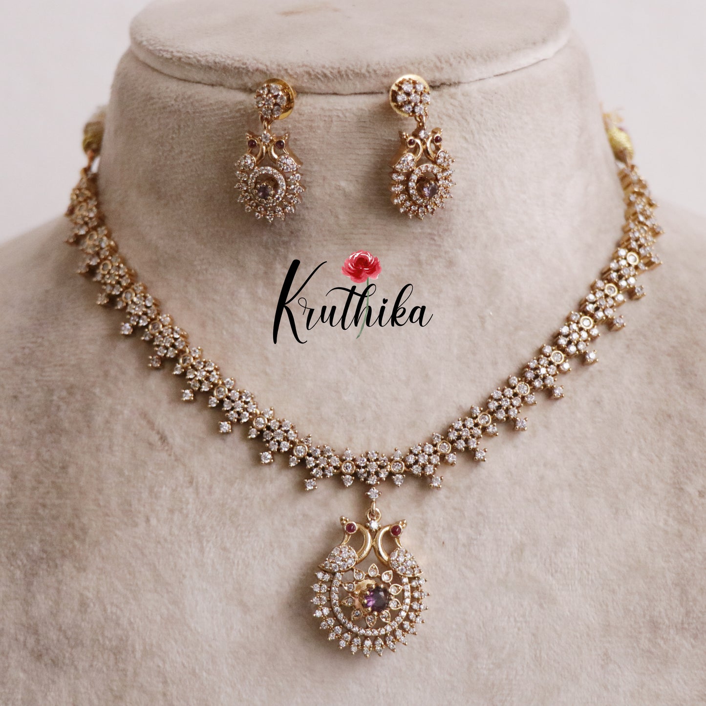 Beautiful Twin CZ Peacock Changeable Necklace NC2154