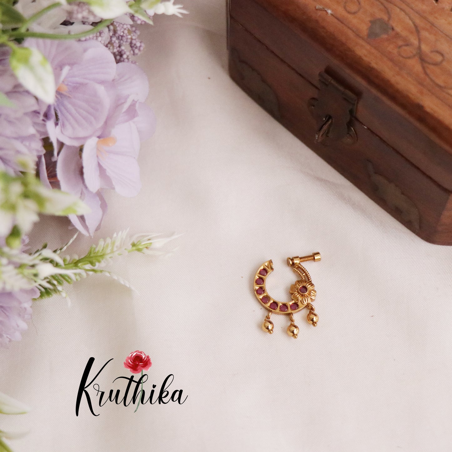 Trendy Peacock Design Nose Ring with Golden Beads N35 (Available in 4 Colours)