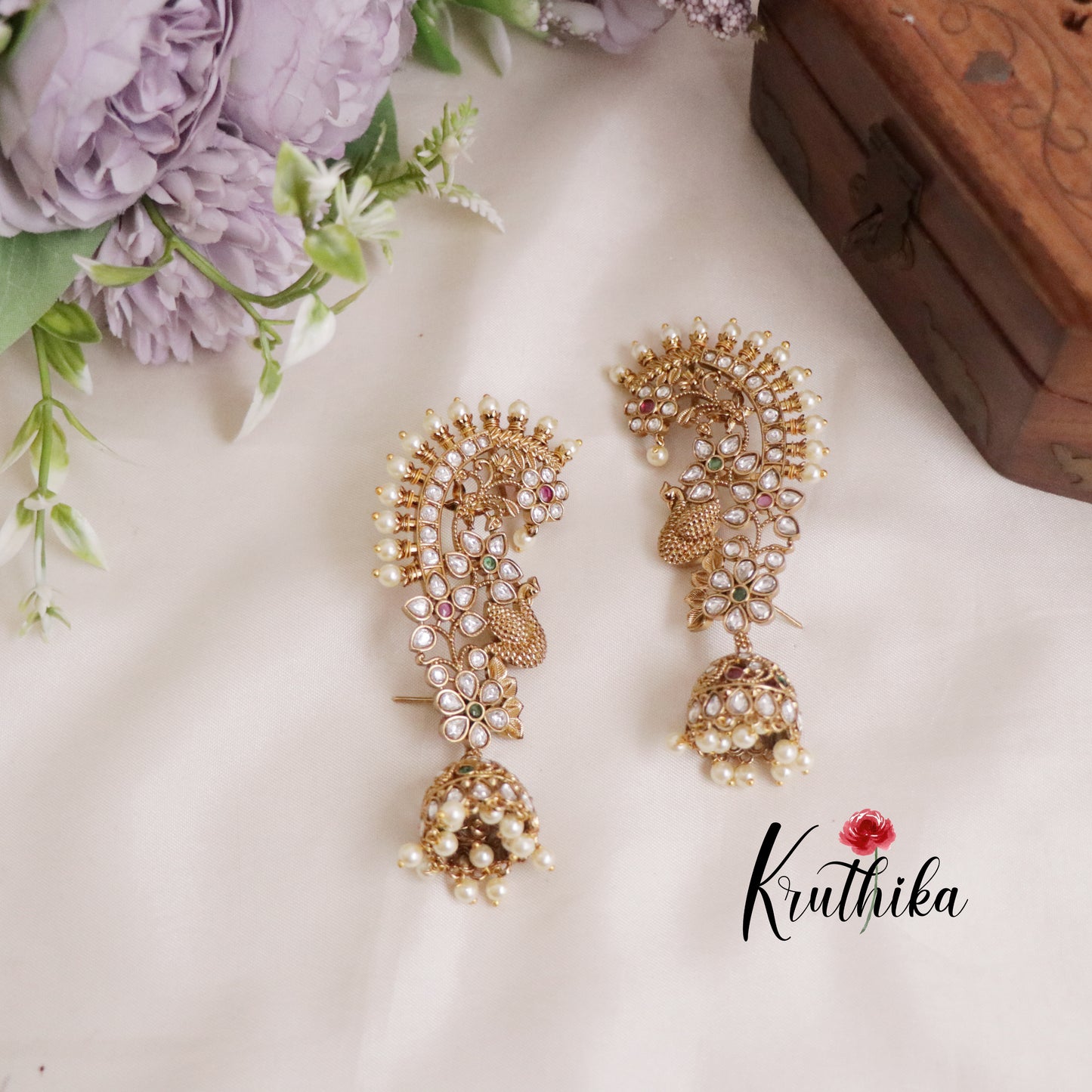 Beautiful Peacock Glory Earcuff with Jhumkas E470