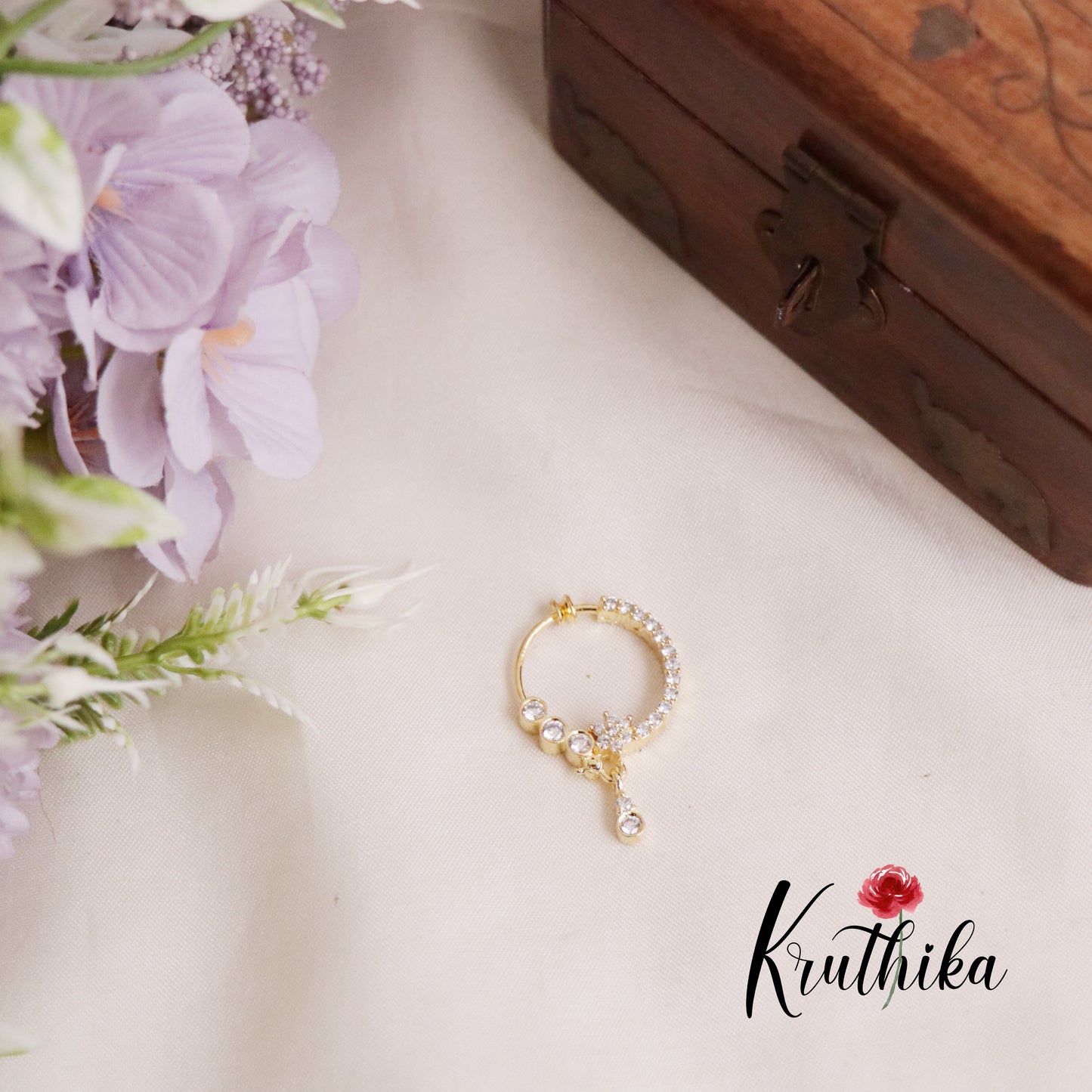 Beautiful Sparking CZ Gold Finish Teardrop Nose Ring N34