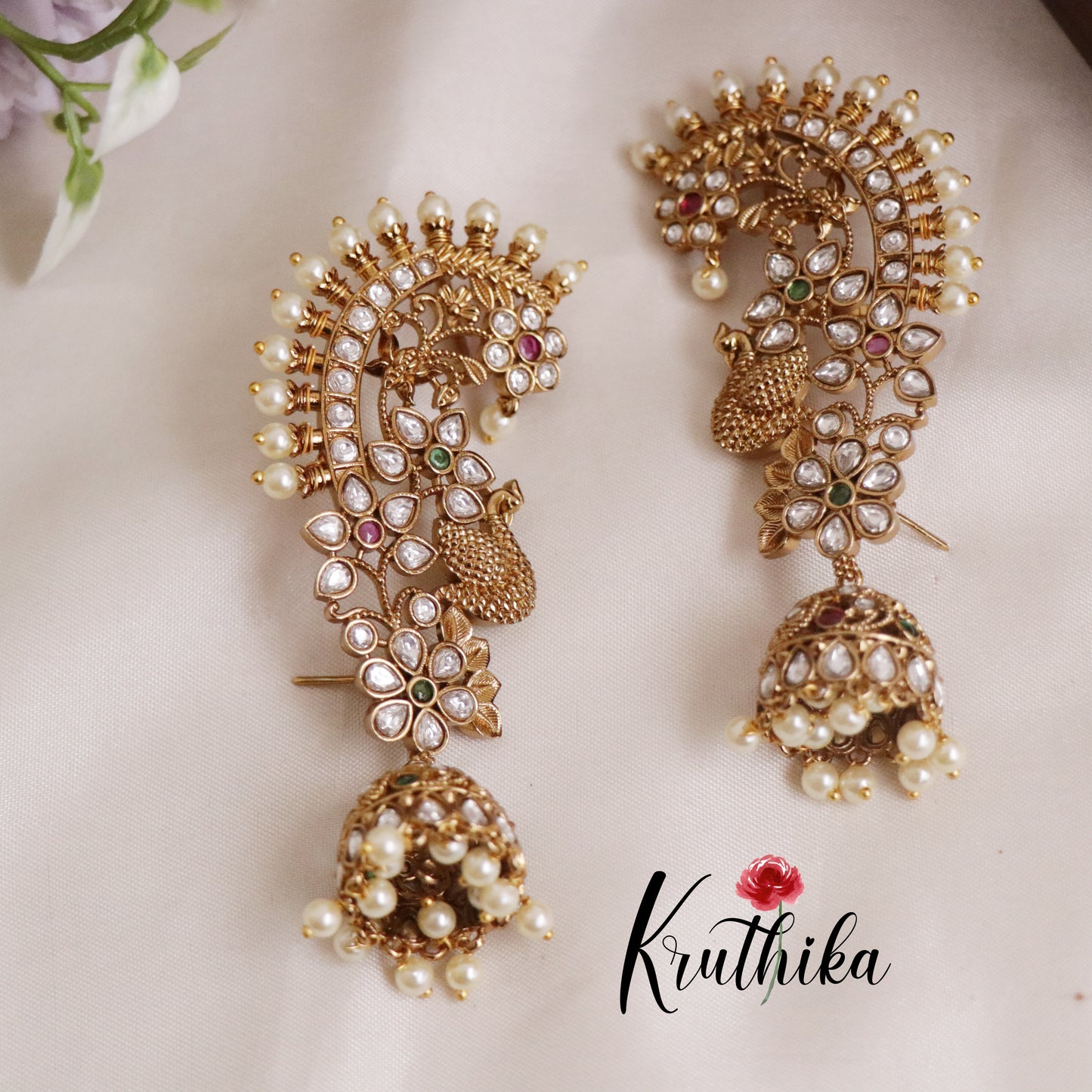 Beautiful Peacock Glory Earcuff with Jhumkas E470