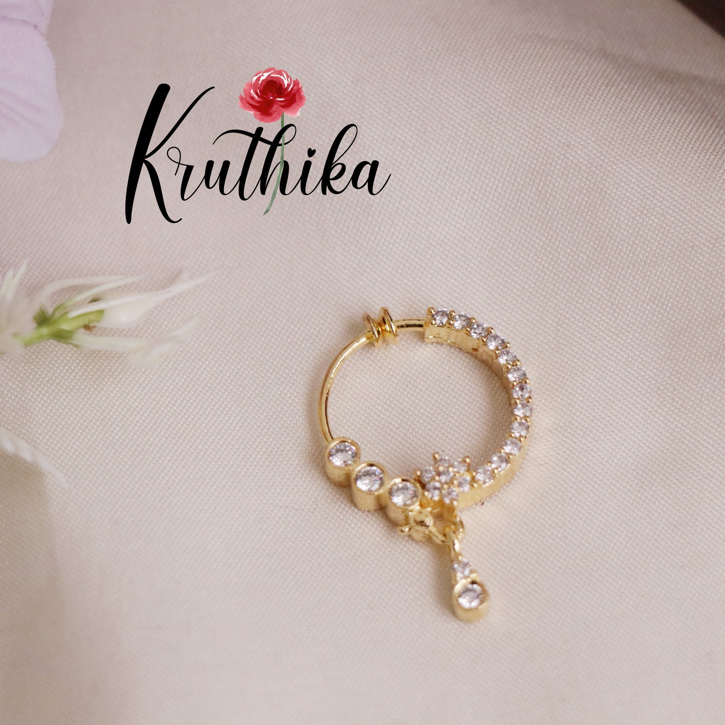 Beautiful Sparking CZ Gold Finish Teardrop Nose Ring N34