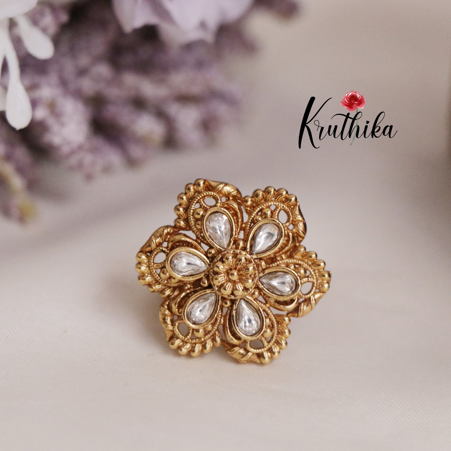 Beautiful Kundan Blossom Finger Ring R37