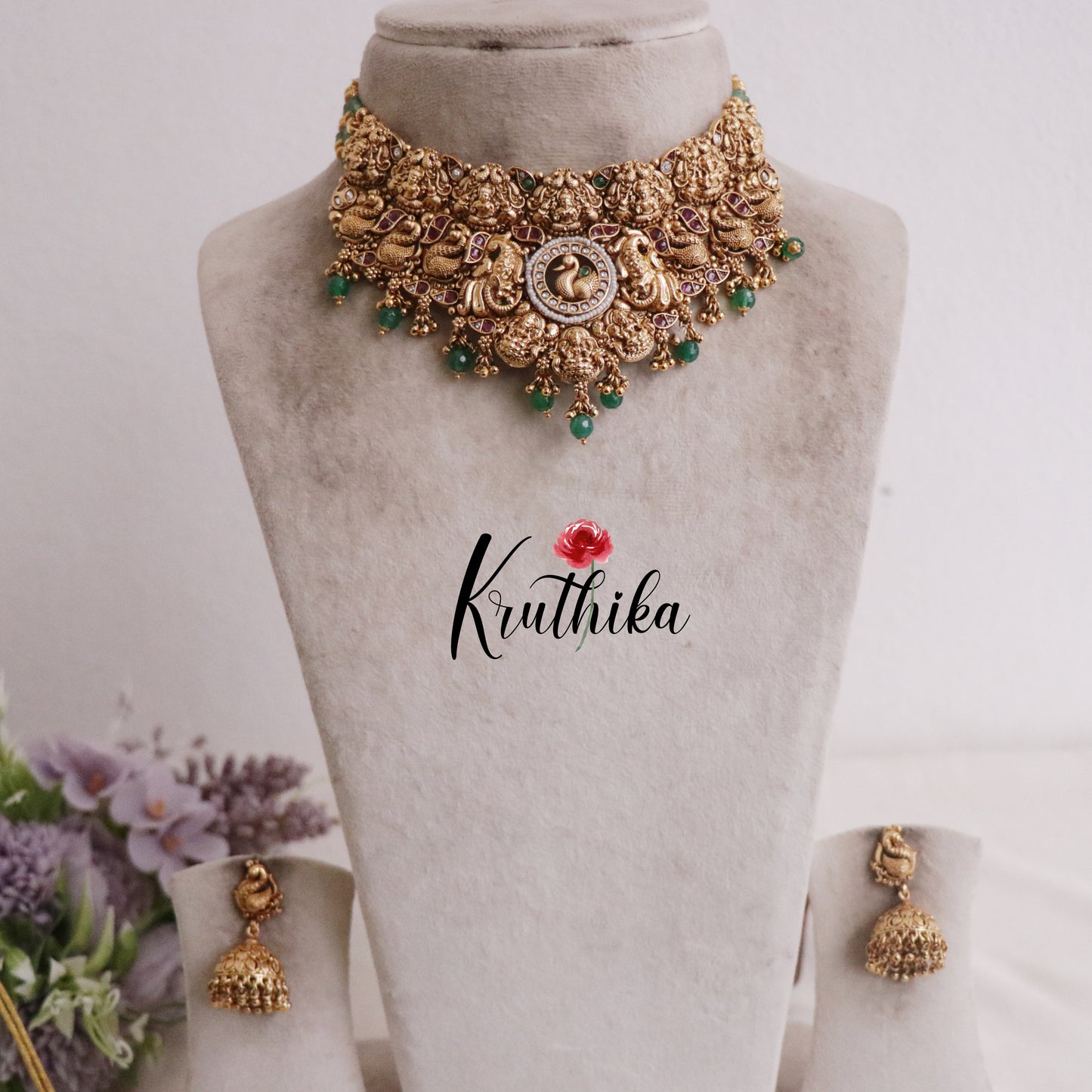 Gorgeous Bridal Antique Temple Lakshmi Peacock Splendour Choker Set NC2153
