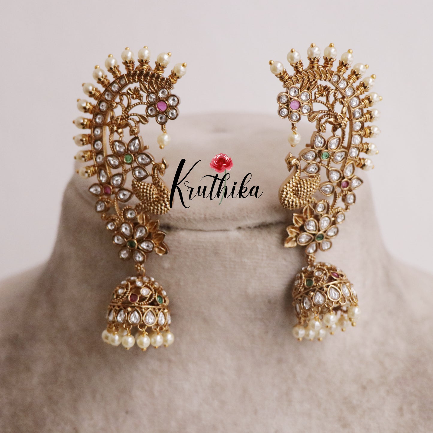 Beautiful Peacock Glory Earcuff with Jhumkas E470