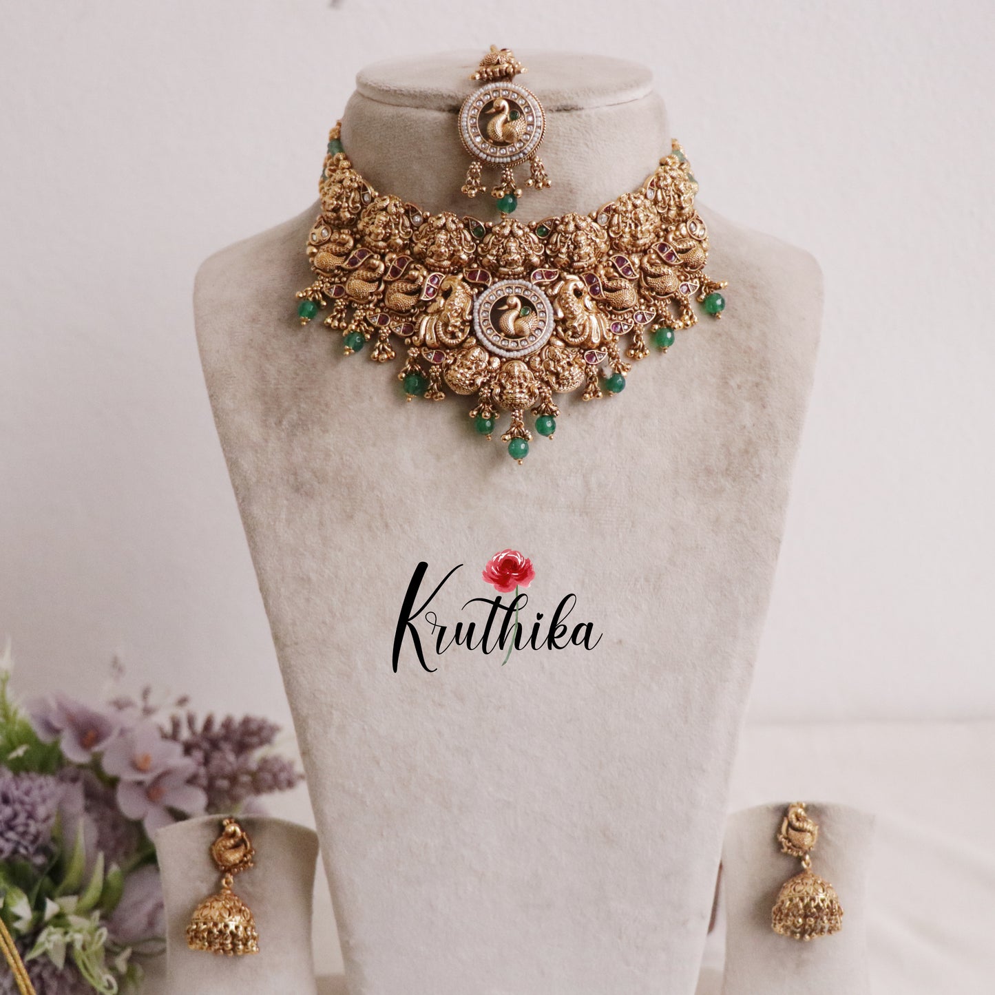Gorgeous Bridal Antique Temple Lakshmi Peacock Splendour Choker Set NC2153