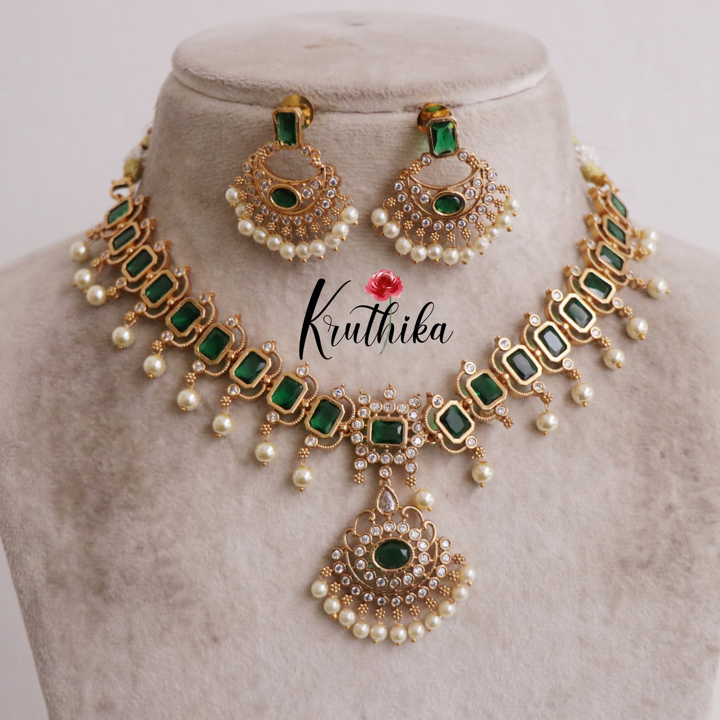 Gorgeous AD Victorian Necklace with Pearl Drops NC2155 (Available in 2 Colours)