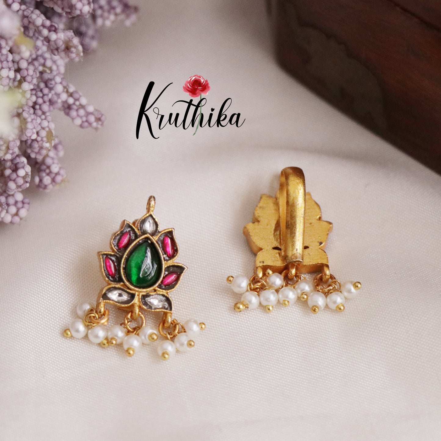 Beautiful Lotus Glow Studs Earcuffs | upper earrings | Bugadi Earrings E455