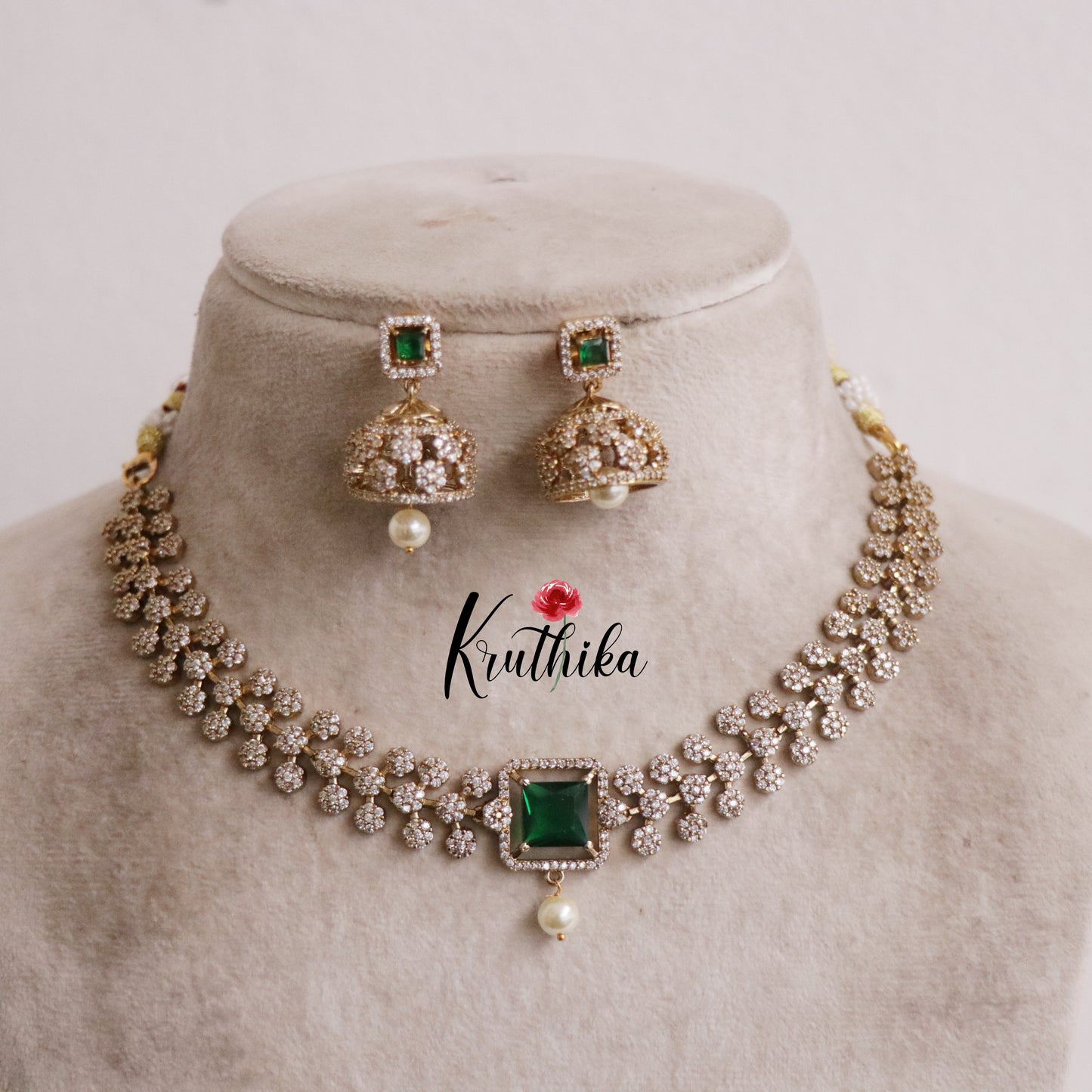 Trendy CZ Velora Victorian Necklace with Pearl Drops NC2157 (Available in 2 Colours)