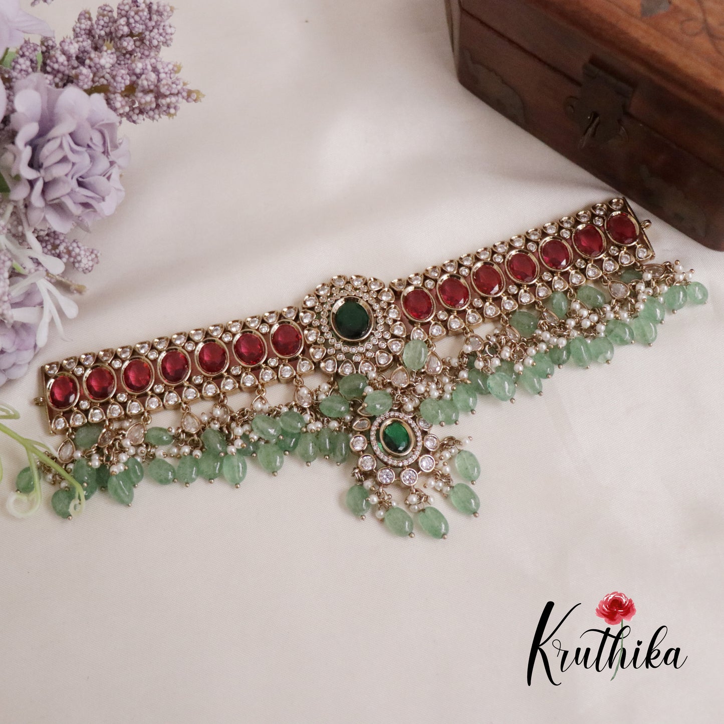 Premium AD Mossanaite Victorian Chocker Set NC2160