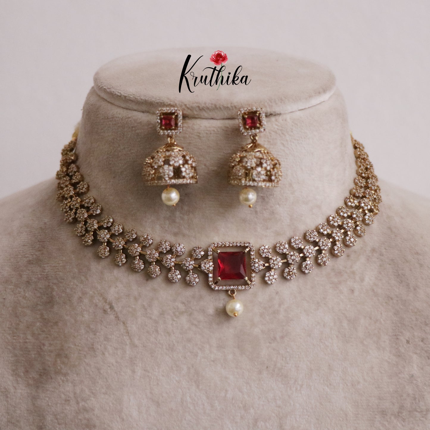 Trendy CZ Velora Victorian Necklace with Pearl Drops NC2157 (Available in 2 Colours)