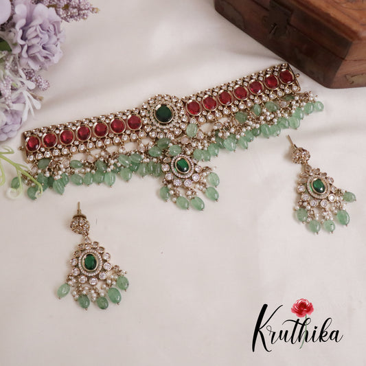 Premium AD Mossanaite Victorian Chocker Set NC2160