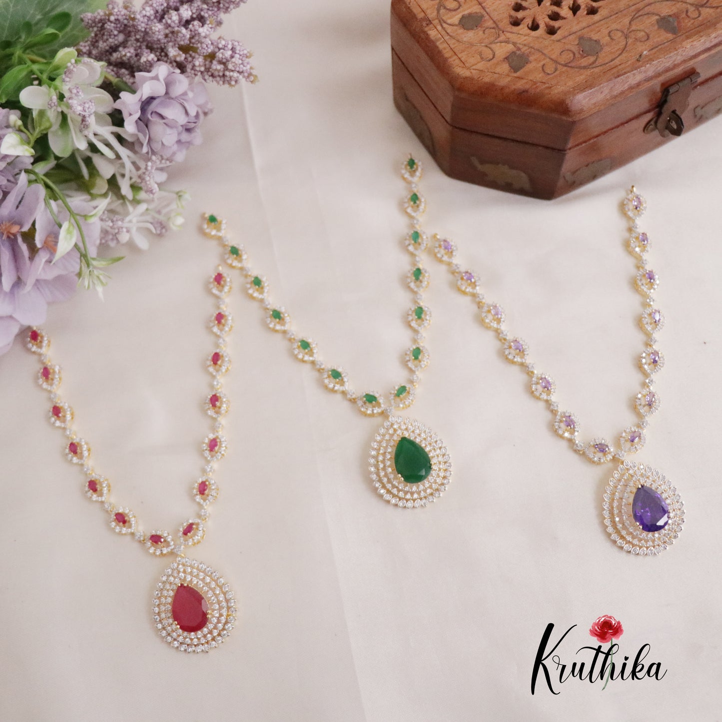 Gorgeous Sparkling CZ Raindrop Pendant Necklace NC2126 (Available in 3 Colours)