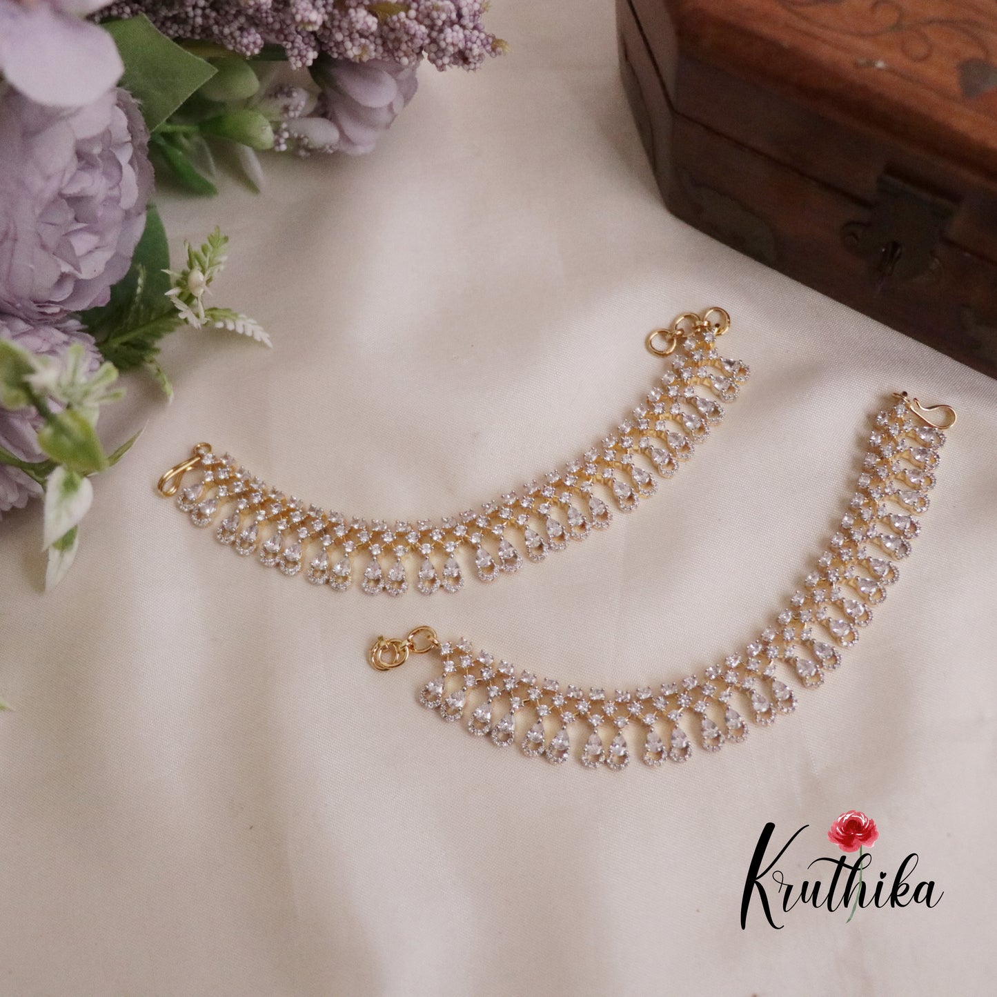 Trendy CZ Sparking Raindrop Ear chains EC105
