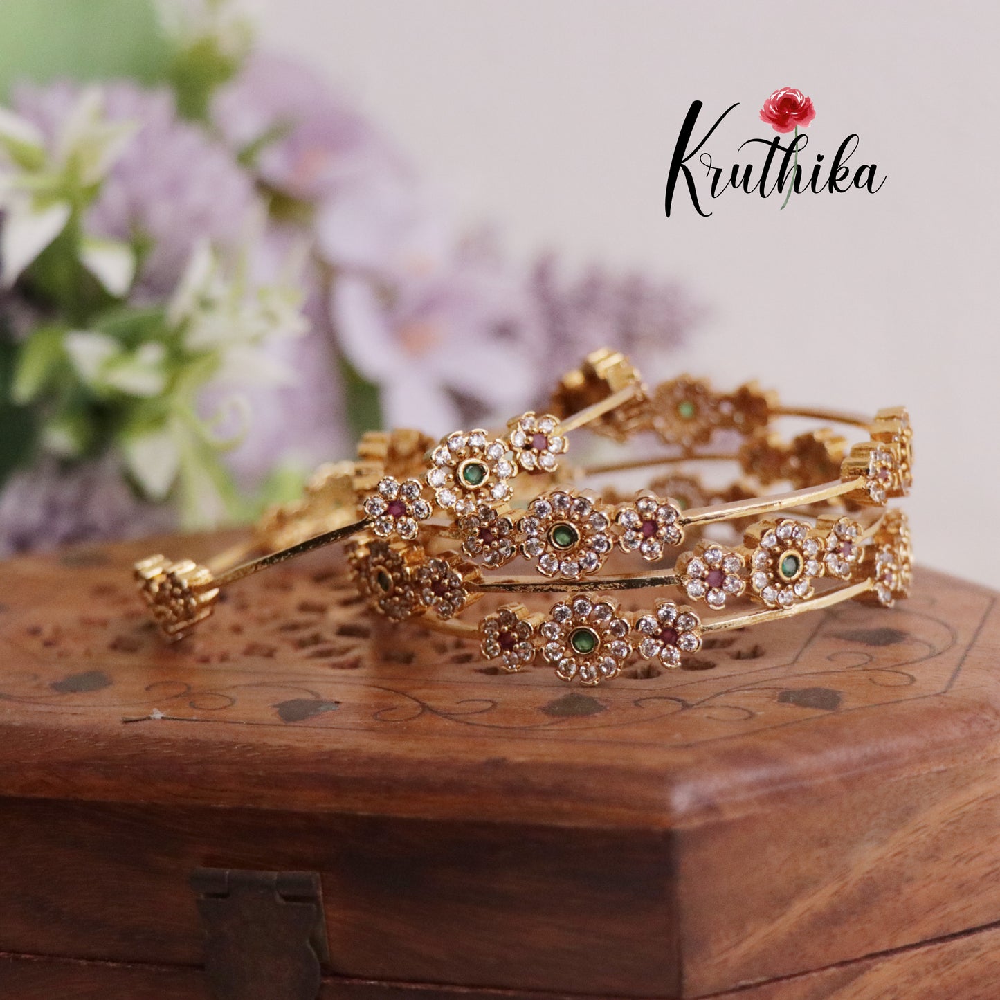 Beautiful CZ Sparking Floral Blossom Bangles B213
