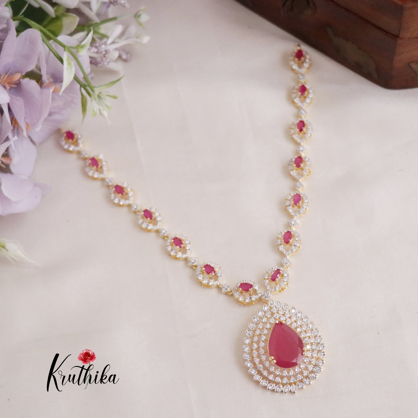 Gorgeous Sparkling CZ Raindrop Pendant Necklace NC2126 (Available in 3 Colours)