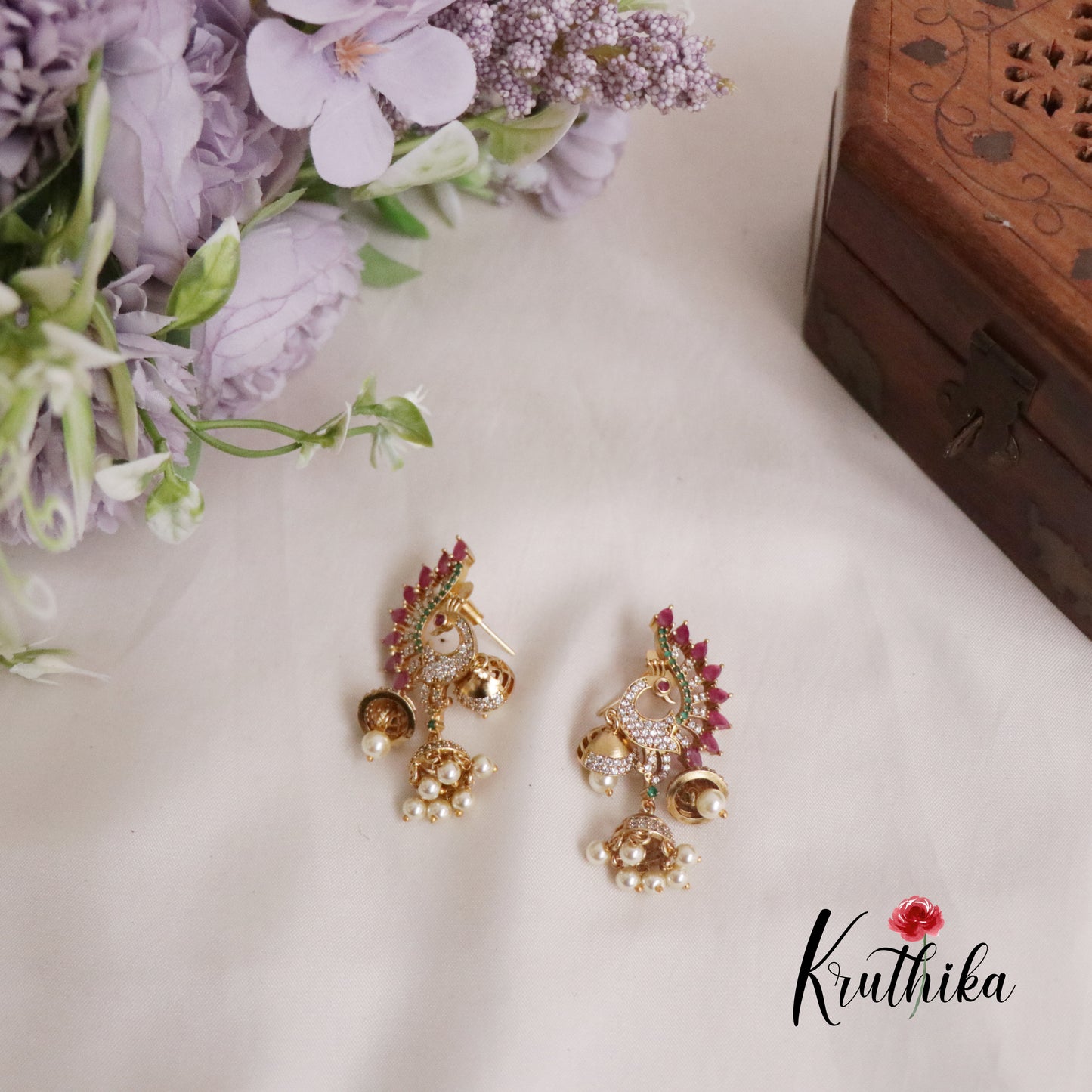 Beautiful AD Peacock Triple Jhumkas E518