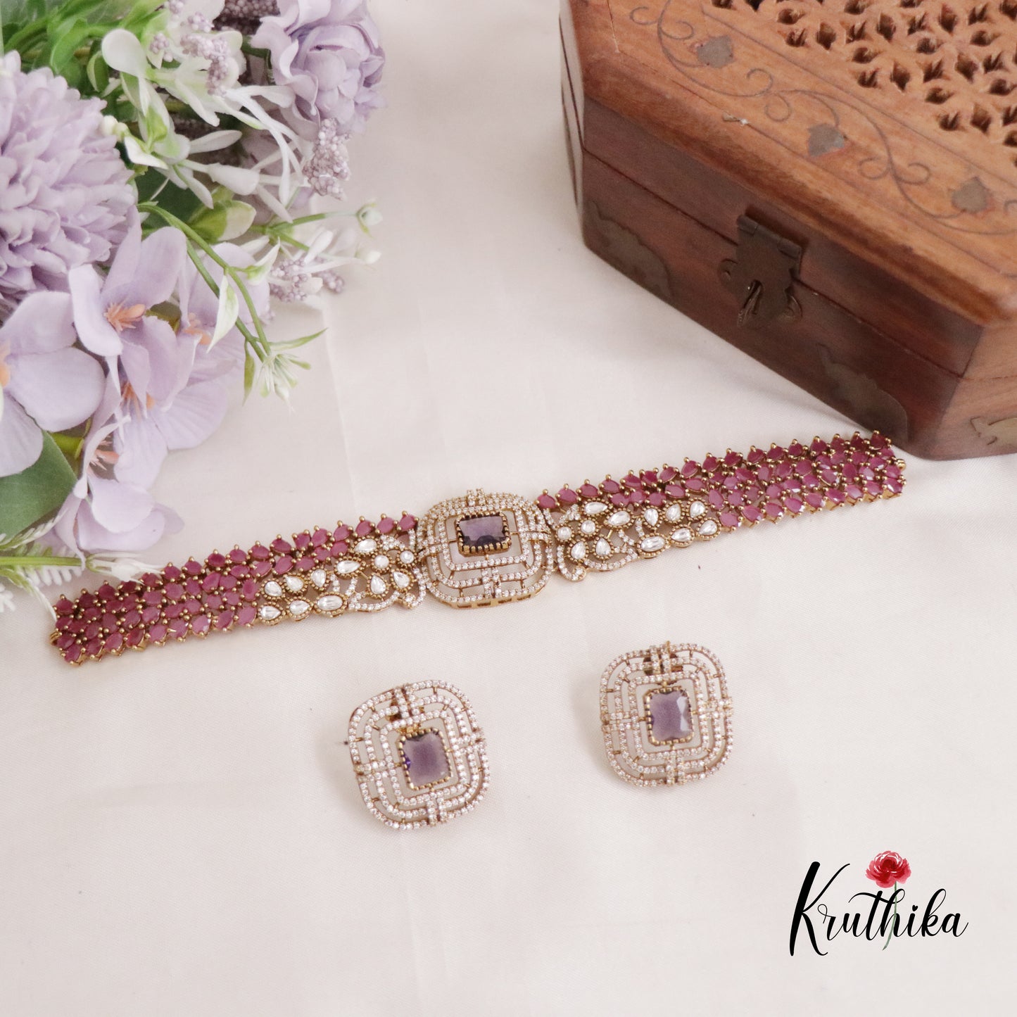 Beautiful Square Charm CZ Bridal Choker NC2127