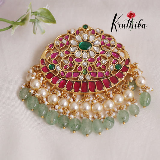Beautiful Antique Jadau Pendant with Pastel Green Drops PS231