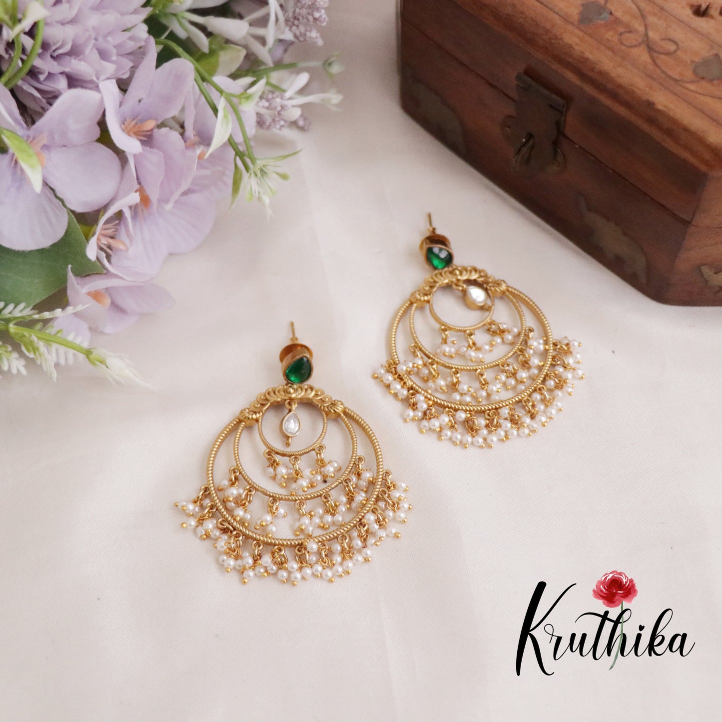 Trendy Pearl Cascade Chandbali Earring E462 (Available in 4 Colours)
