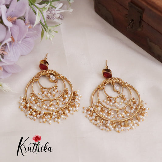 Trendy Pearl Cascade Chandbali Earring E462 (Available in 4 Colours)