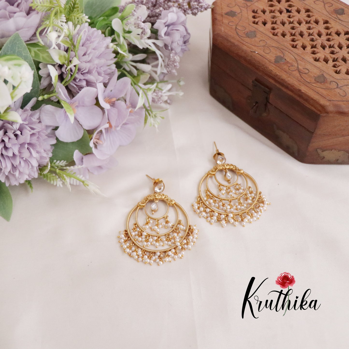 Trendy Pearl Cascade Chandbali Earring E462 (Available in 4 Colours)