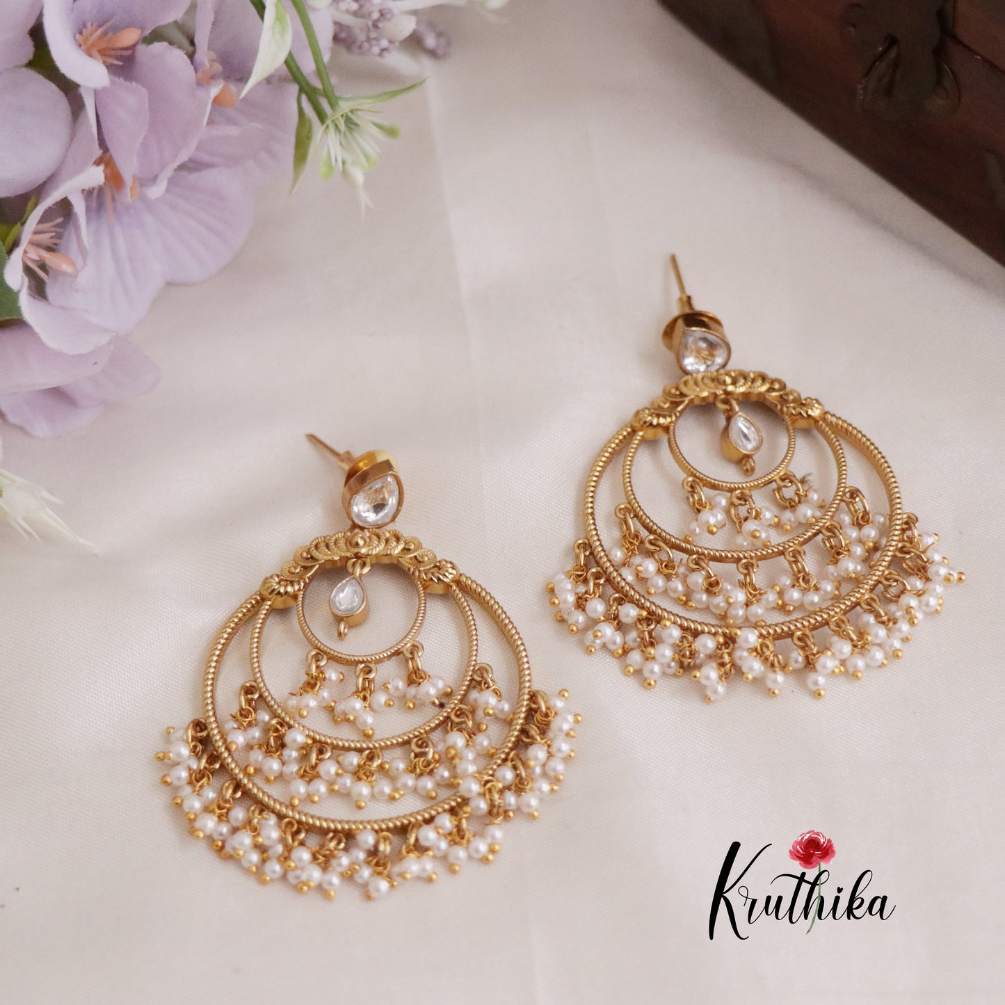 Trendy Pearl Cascade Chandbali Earring E462 (Available in 4 Colours)
