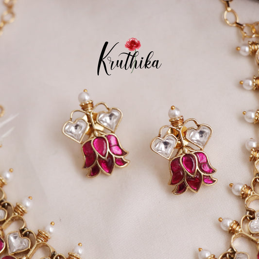 Beautiful Blooming Lotus & hearts Jadau Necklace Set NC2074