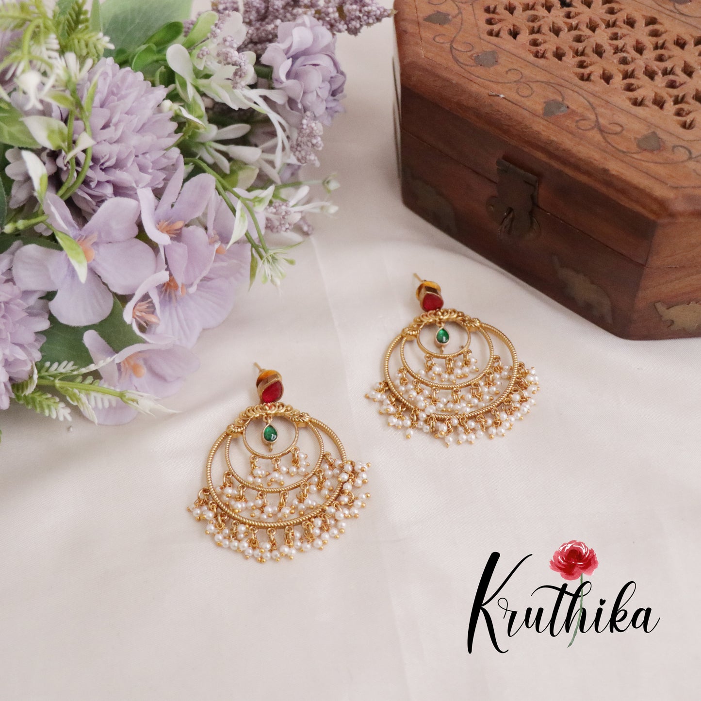 Trendy Pearl Cascade Chandbali Earring E462 (Available in 4 Colours)