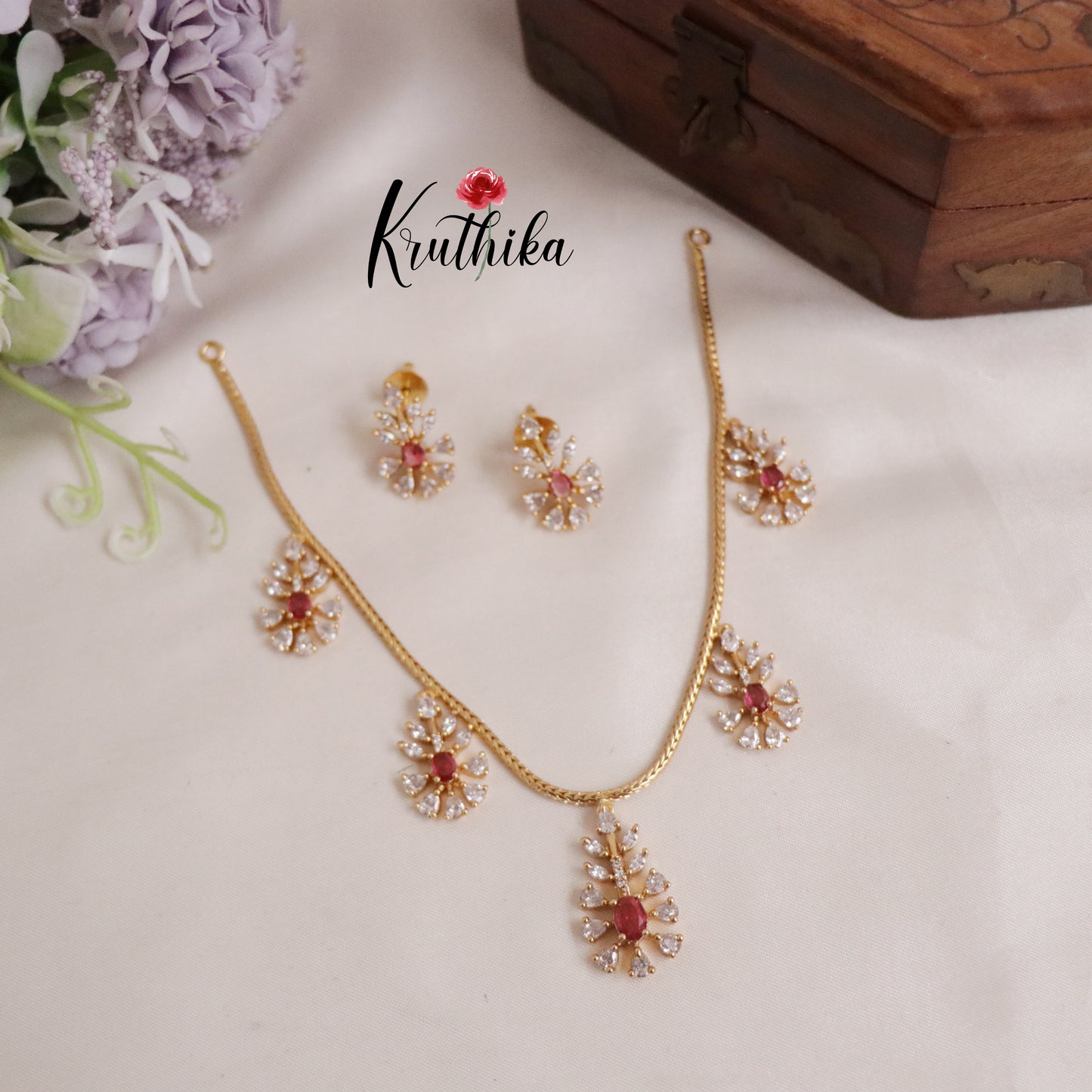 Trendy Twin Tone Sparking AD Necklace Set NC2135 (Available in 2 Colours)