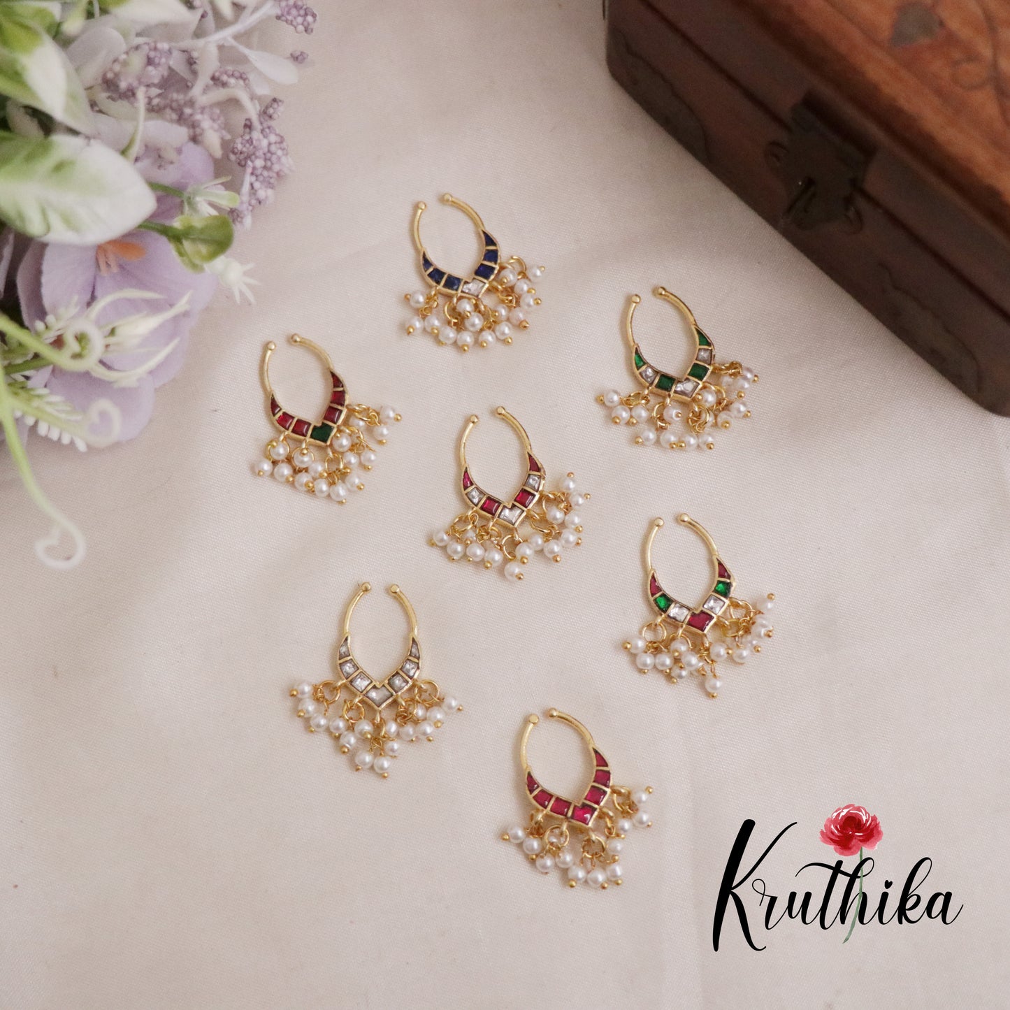 Elegant Jadau Septum Nose Ring- No Piercing Required N37 (Available in 7 Colours)