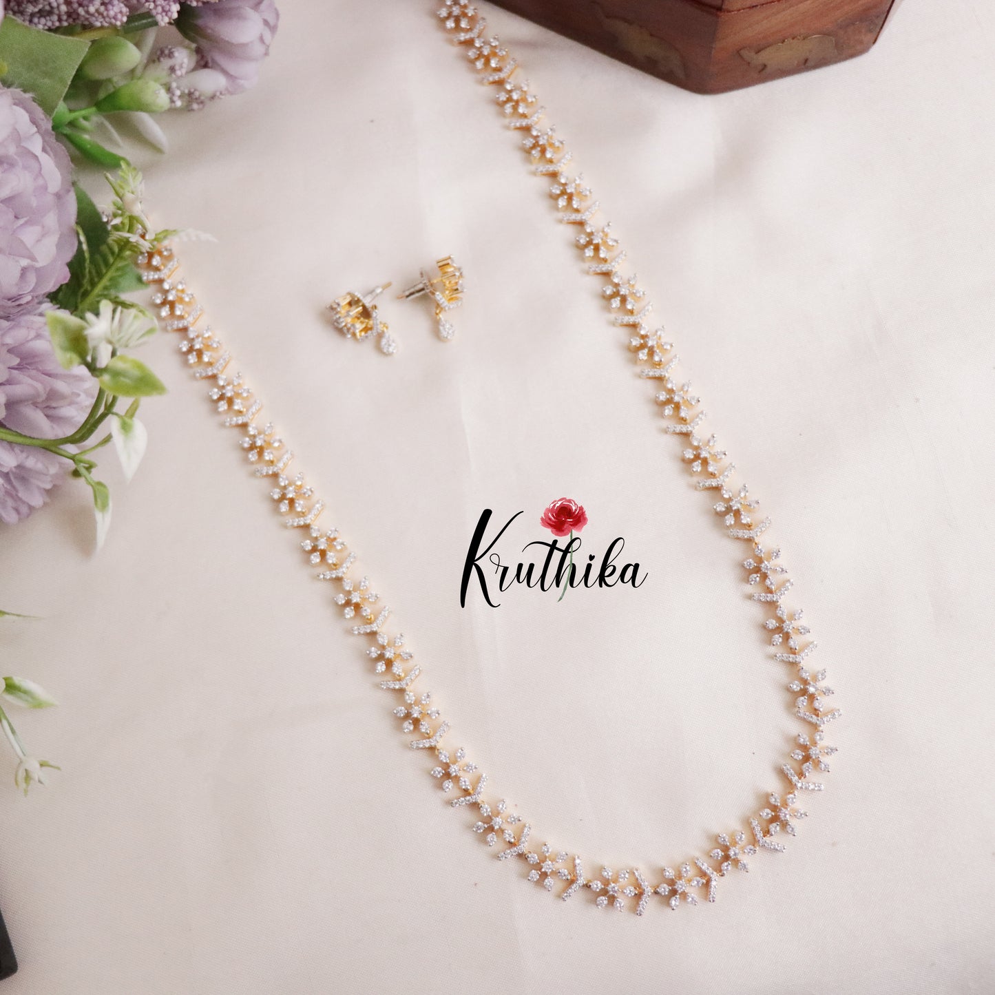 Beautiful CZ Sparking Floral Blossom Long Chain Haaram LH1932