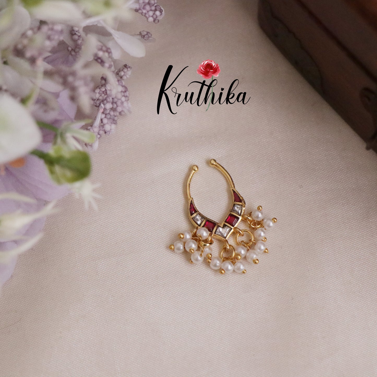 Elegant Jadau Septum Nose Ring- No Piercing Required N37 (Available in 7 Colours)