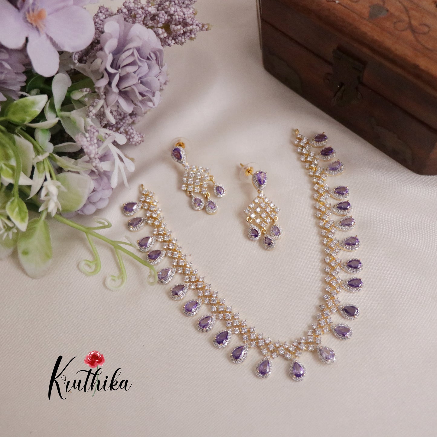 Elegant Sparking CZ Dreamy Dew Necklace Set NC2137 (Available in 3 Colours)